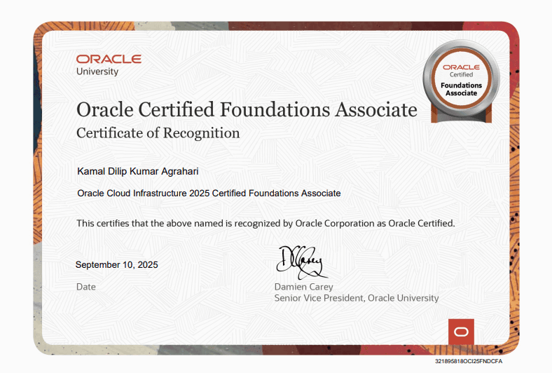 OCI Foundations Certified Associate certificate